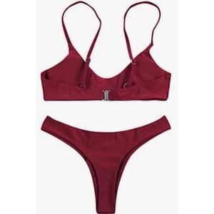 SherryDC Solid Scoop Neck Push up Padded Brazilian Thong Bikini Swimsuit, M NWT